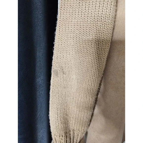 New York & CO Faux Suede Sherpa Lined Sleeveless Cardigan Tan Jacket Size M - Picture 8 of 8